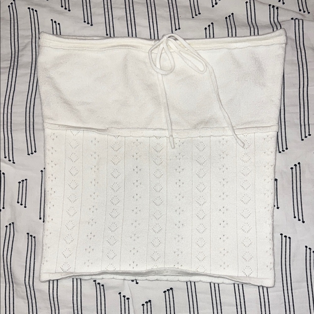Princess Polly Cream Knit Pointelle Strapless Tube Top